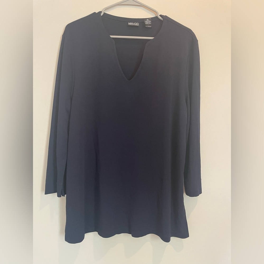 New York & Company Blue 3/4 Sleeve Relaxed Blouse